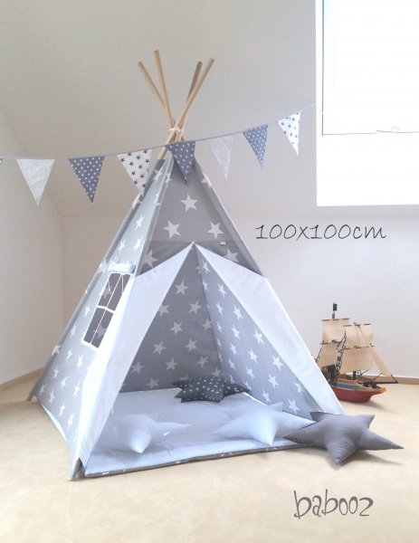 Tipi 100 grau mit Sternen : weiß