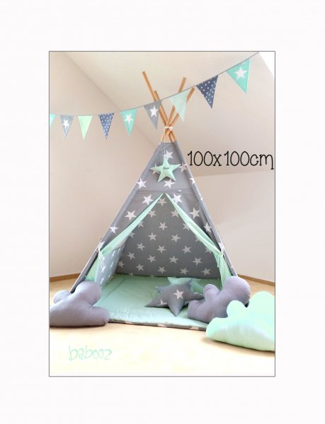 Tipi grau mit Sternen : mint