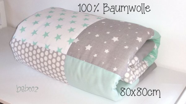 Patchworkdecke grau-mint