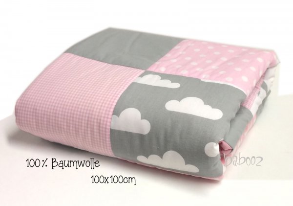 Patchworkdecke 100 grau-rosa