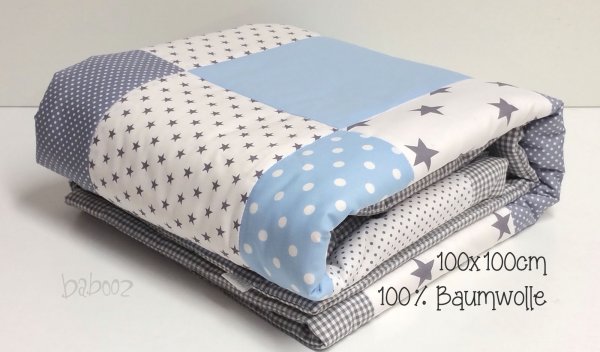 Patchworkdecke grau-blau 100