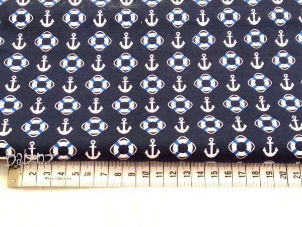 Baumwollstoff dunkelblau maritim Anker