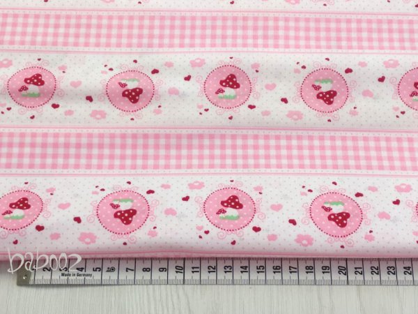 Stoff Baumwolle rosa mit Fliegenpilzen