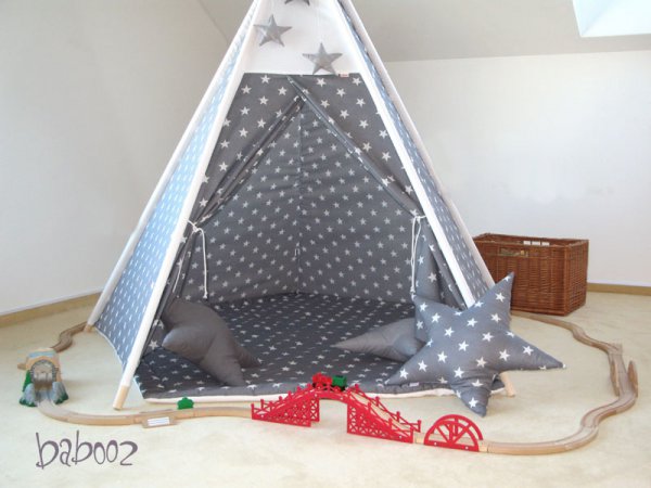 Tipi 5-eckig grau mit Sternen