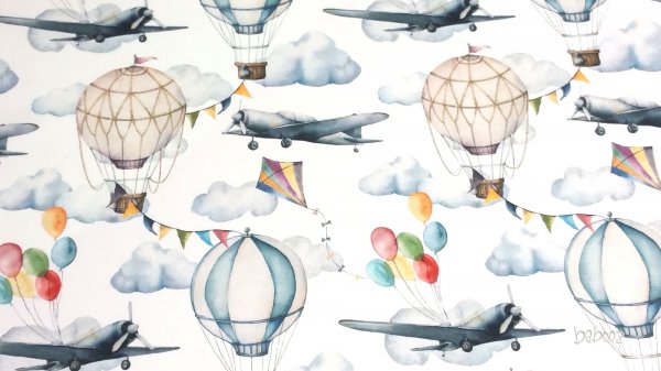 Baumwollstoff Heißluftballons und Flugzege