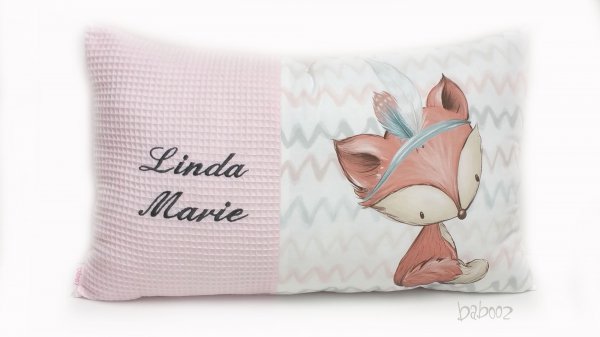 Kissen mit Namen - Waffelpiqué rosa - Fuchs