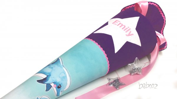 Schultüte mit Namen Delfin : dunkellila
