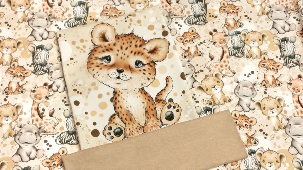 Stoff - Paket Afrika Babytiere Gepard mit Bündchen in beige