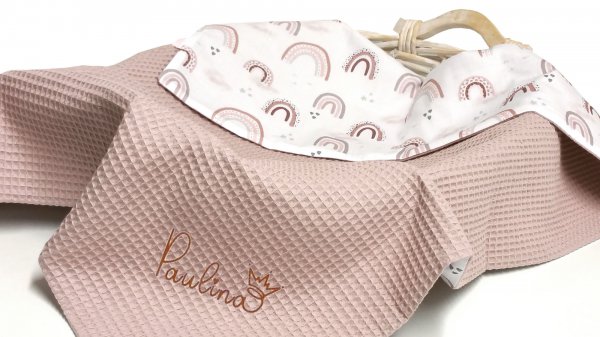 Babydecke Waffelpique dusty rosa - Regenbogen