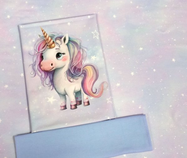 Stoff - Paket Einhorn - Magic Unicorn - 0,5m French Terry + Panel Einhorn+ 0,25m Bündchen hellblau